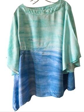 IC  Collection Aqua-to-Blue Ombre Asymetrical Flow Top Size 1X